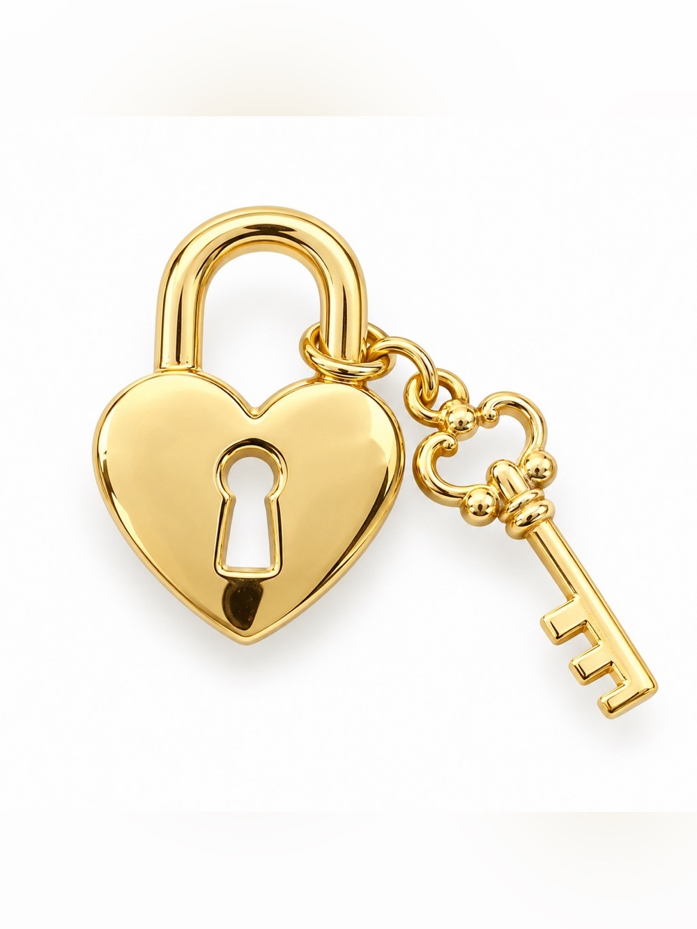 Heart padlock and key brooch pin